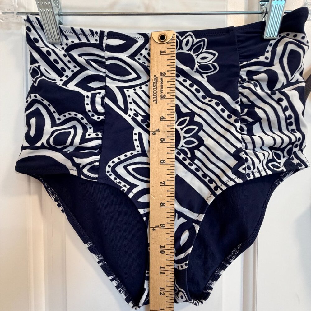 Aerie High Waisted Bikini Set Navy White Cutout Ring Top Size M - Picture 5 of 12